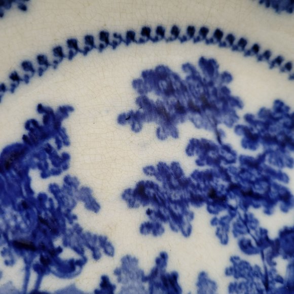 Vintage Flow Blue Serving Bowl by W. Adams & Co. in England, Fairy Villa Pattern - Picture 9 of 10